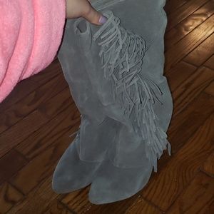 Mia gray fringe boots
